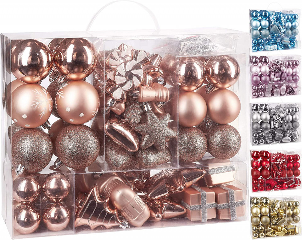 Set de 77 globuri de Craciun Brubaker, rose/argintiu, plastic, 4 – 10,5 cm la reduceri zi de zi Decorațiuni de Crăciun 2023-09-21 3