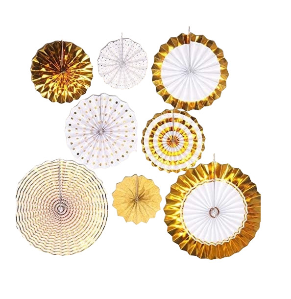 Set de 8 decoratiuni pentru petrecere ApisNest, hartie, auriu, 20/25/30/40 cm