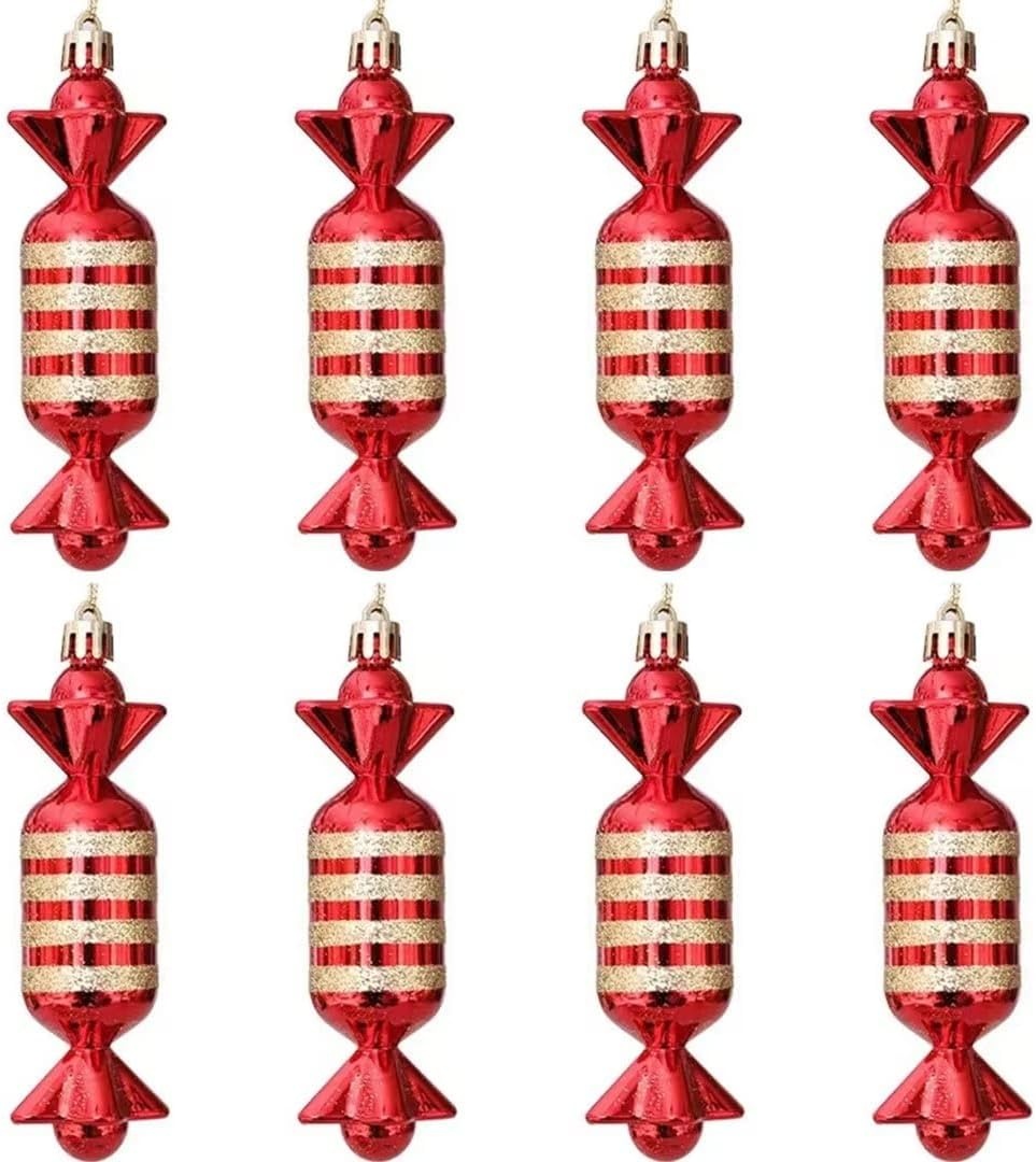 Set de 8 ornamente pentru brad Winwild, plastic, rosu/auriu, 4 x 13 cm