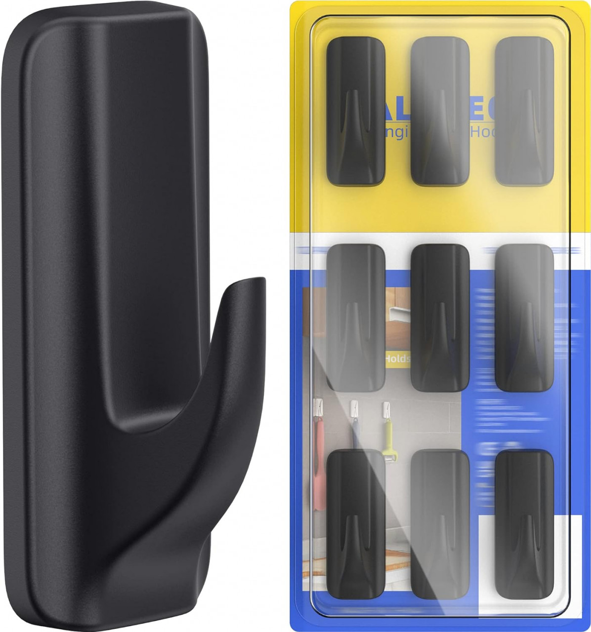 Set de 9 carlige pentru prosoape ALOCEO, plastic, negru, 8 x 3,2 x 3 cm
