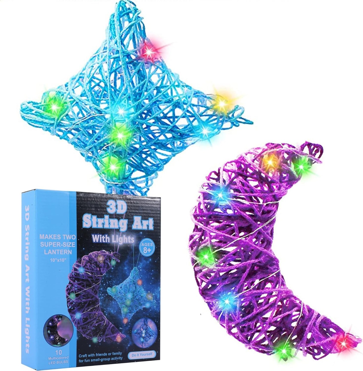 Set de artizanat pentru copii Goomp, LED, model stea/semiluna, textil/plastic, albastru/violet, 2 piese