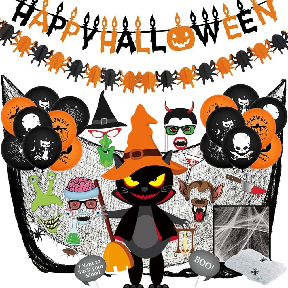 Set de decoratiuni pentru Halloween Bst4U, latex/textil, hartie, multicolor, 62 piese