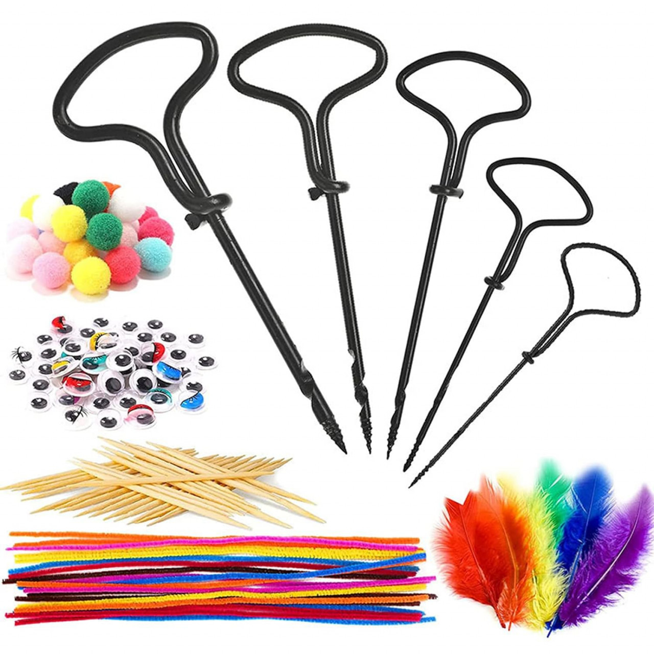 Set de foraj castane si accesorii pentru copii Carseatty, 215 piese, metal/lemn/plastic, multicolor, 1,5 / 2 /3/4/5 mm