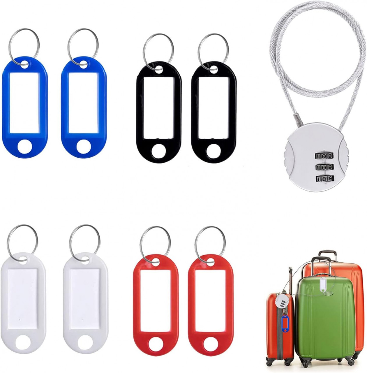 Set de incuietoare cu cifru si 8 etichete pentru bagaje Kiuiom, plastic/metal, multicolor, 50 x 3,8 cm