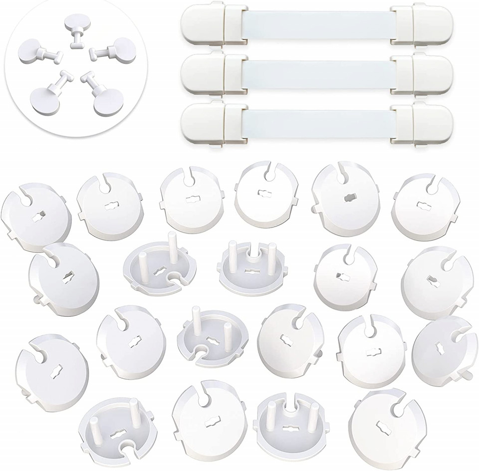 Set de incuietori de siguranta pentru copii MOKIU, ABS, alb, 23 piese
