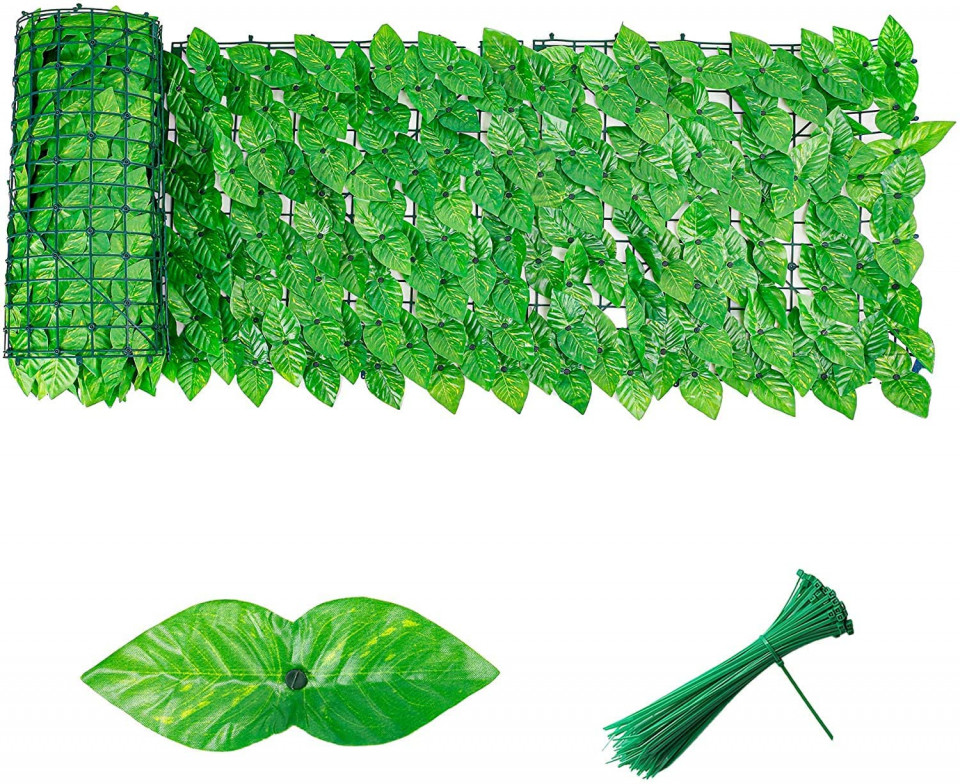 Set de panou de gard si 100 frunze artificiale pentru balcon/gradina NyShine, plastic, verde, 1 x 3 m Accesorii de grădină 2023-09-28