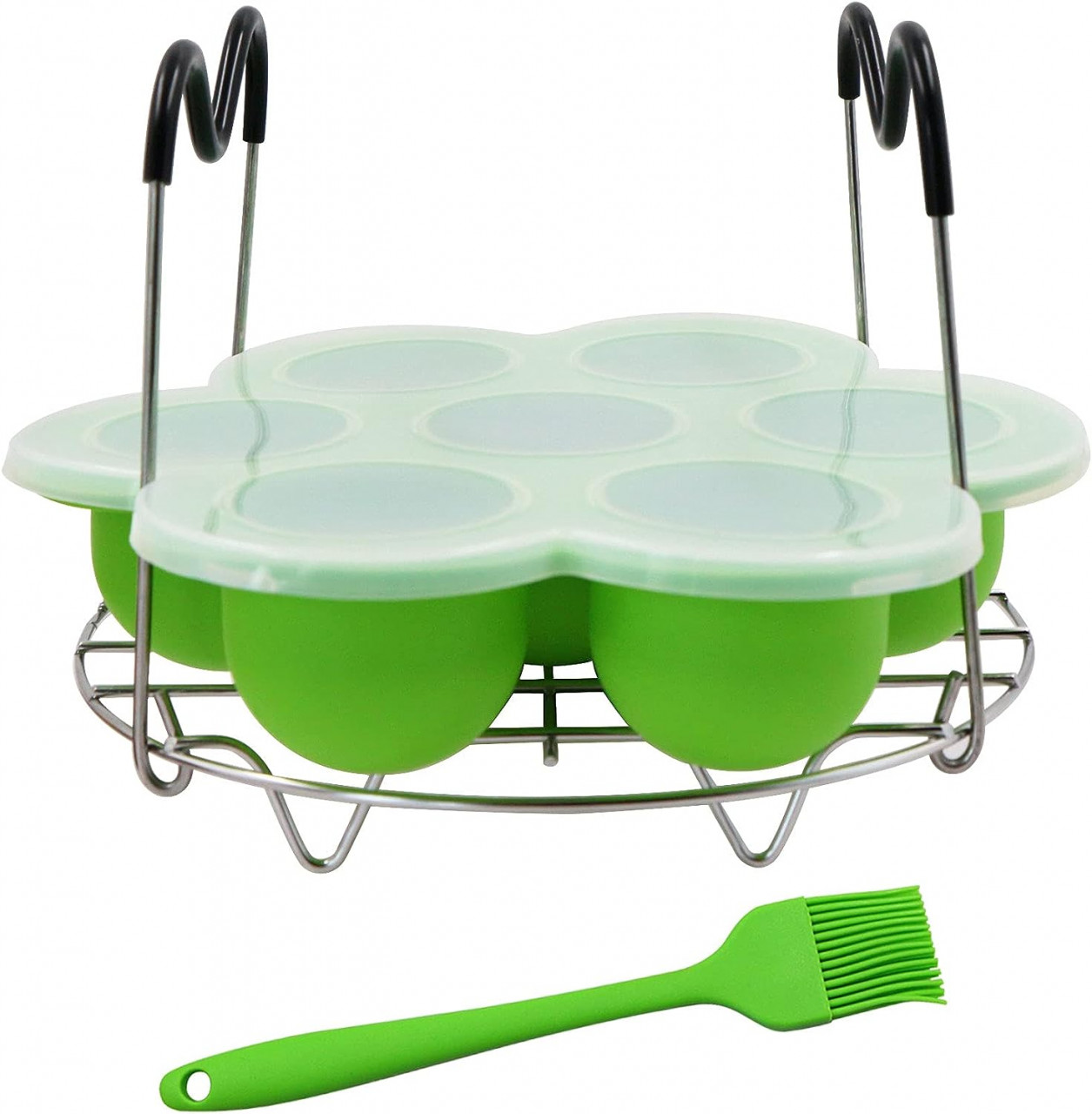 Set de suport si matrita cu perie pentru copt Xtemtoamz, otel inoxidabil/silicon, verde/argintiu