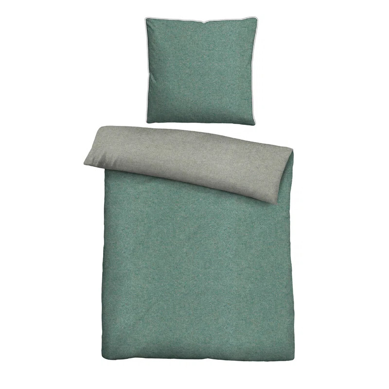 Set husa pilota si o fata de perna Biberna, bumbac, gri/verde inchis, 155 x 220 cm