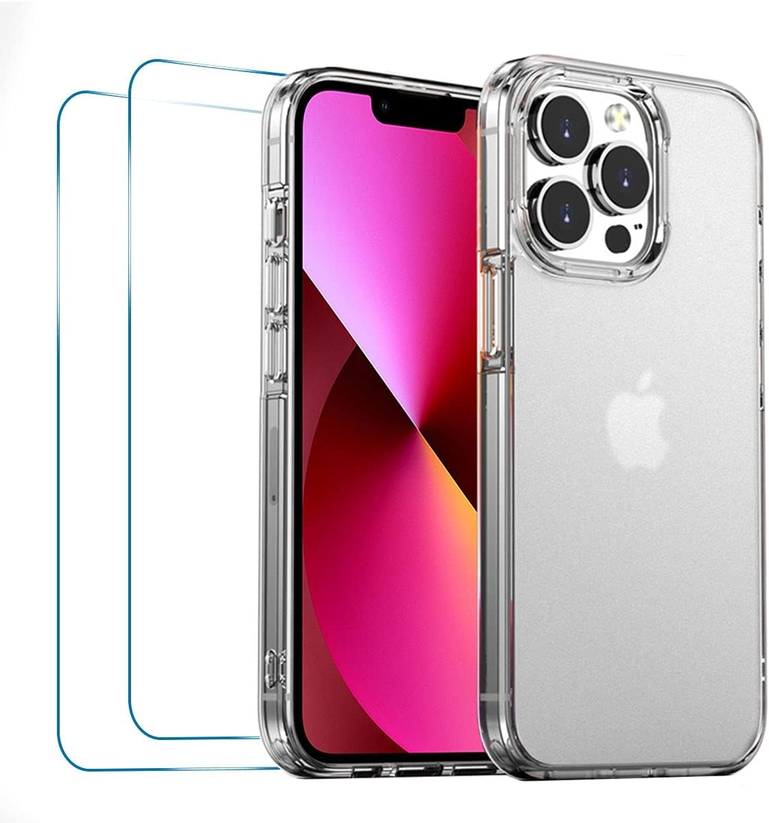 Set husa si 2 folii pentru iPhone 13 Pro Max Docoo, silicon/sticla securizata, transparent mat, 6,7 inchi