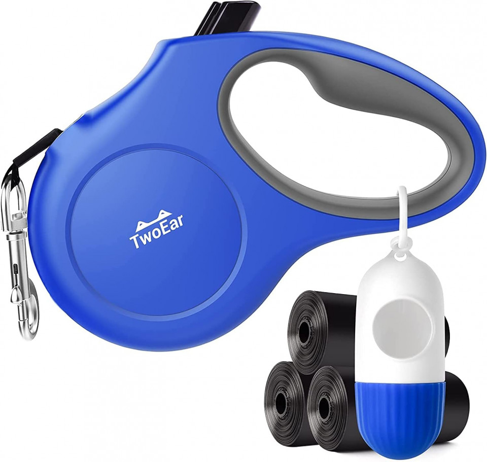 Set lesa si 3 role de saci menajeri pentru caine TwoEar , plastic, albastru, 18,5 x 12 x 3 cm