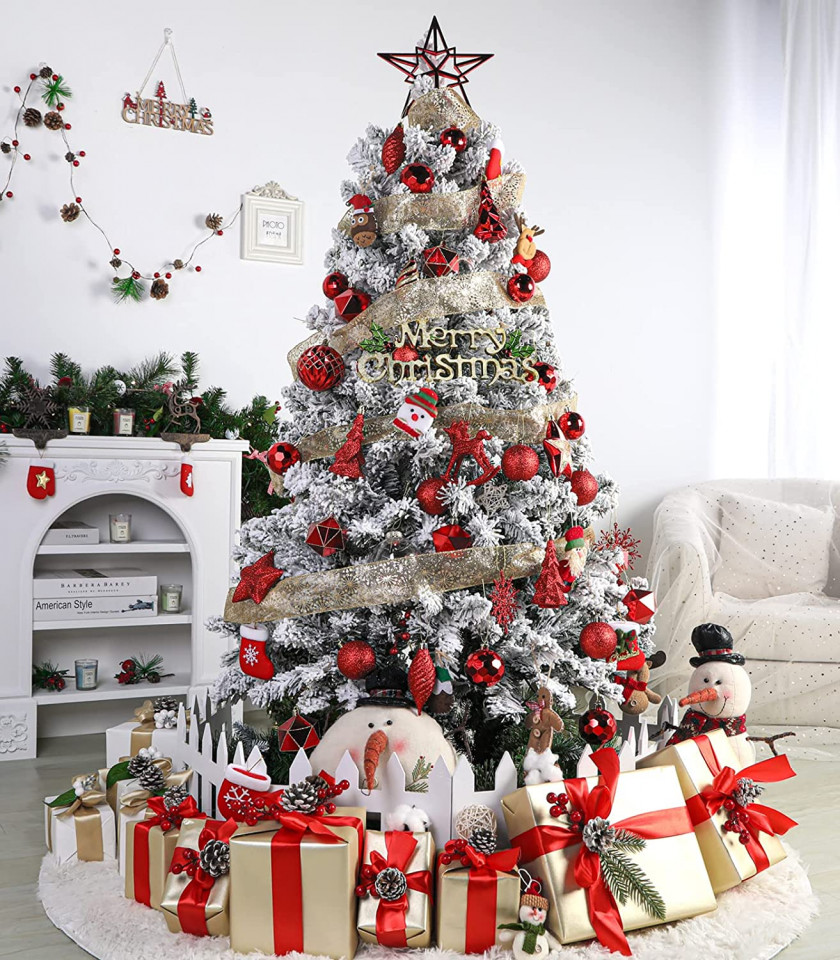 Poze Set mixt de ornamente pentru brad SHAreconn, plastic, rosu/auriu
