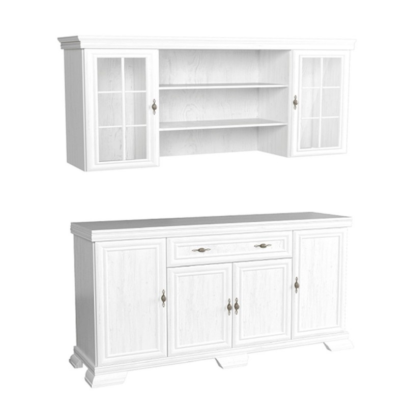 Set mobila living comoda VM4 si vitrina VMN5, 168 x 46 x 97 cm, Alb Antichizat