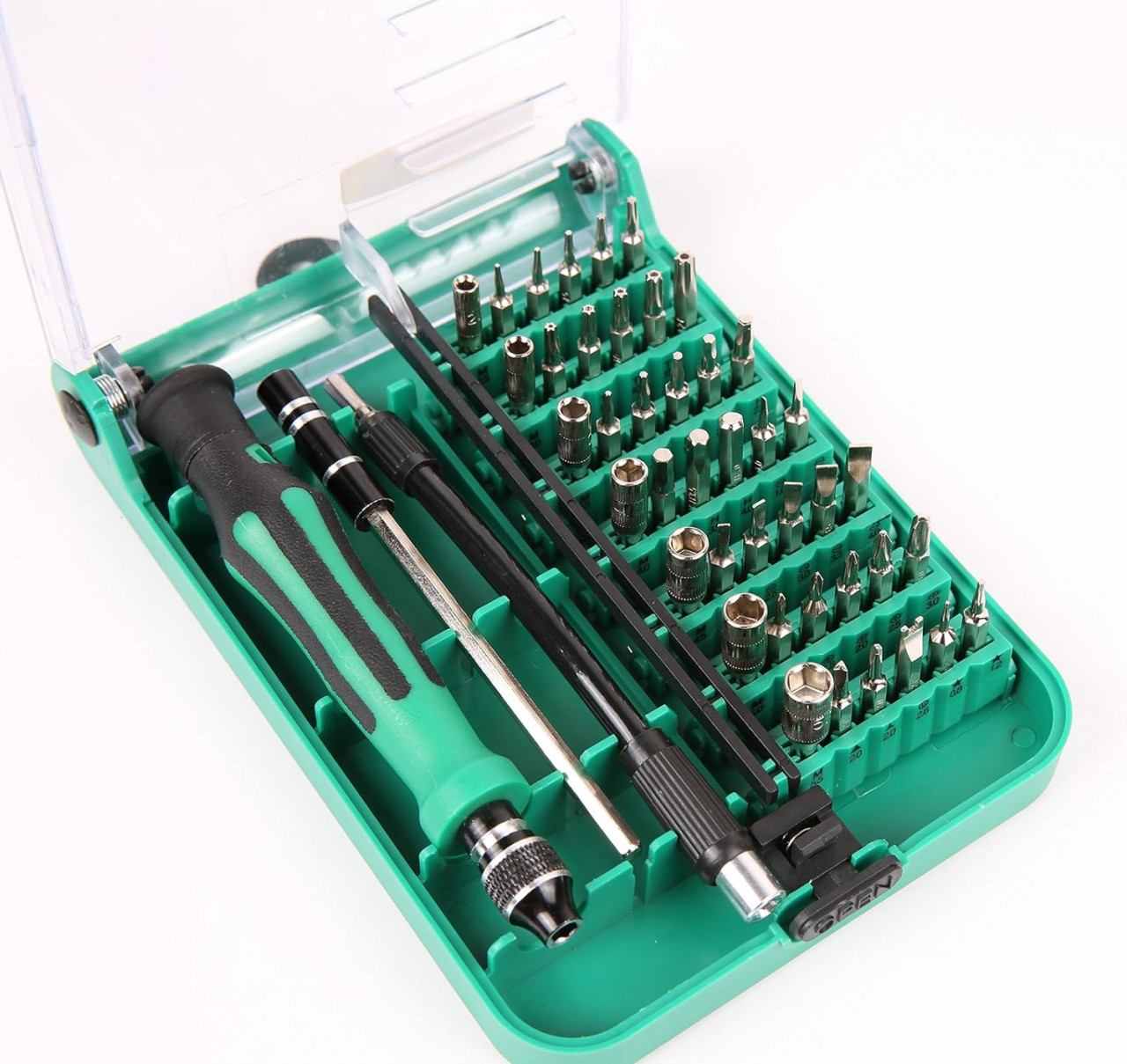 Set surubelnite cu biti de precizie 45 in 1 Uktunu, otel crom vanadiu/TPR, verde/argintiu/negru