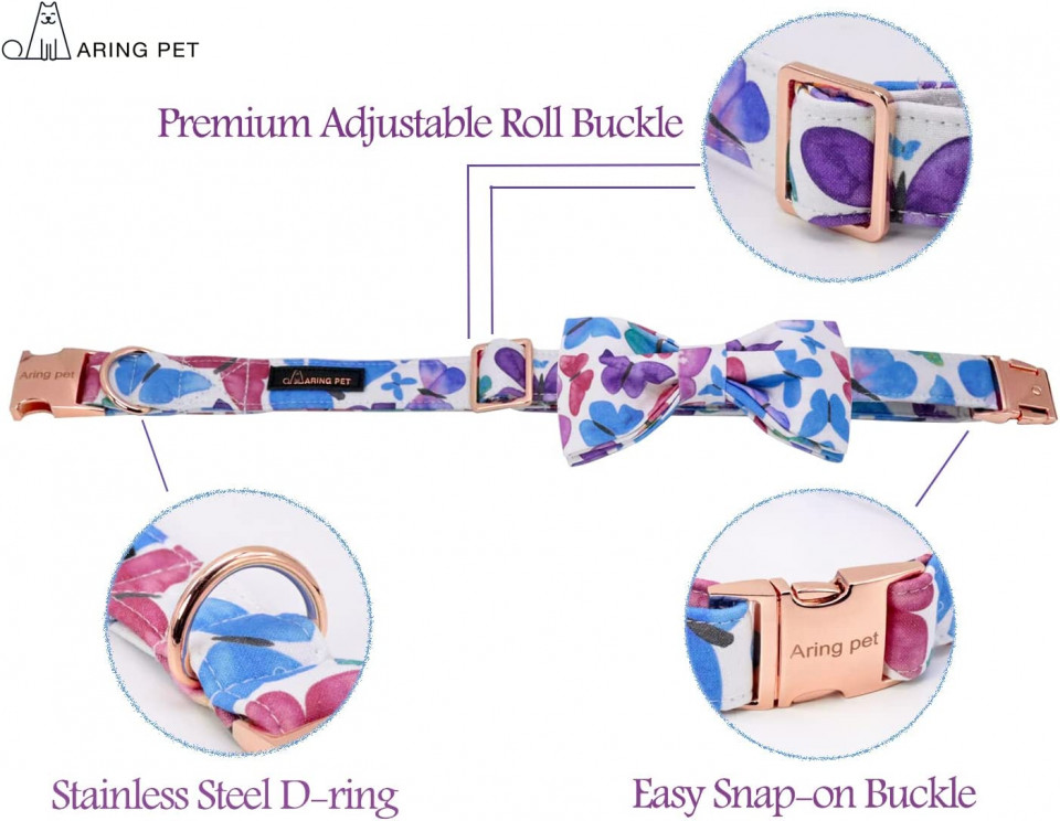 Poze Set zgarda si papion pentru caine ARING PET, bumbac/metal, multicolor, marimea M