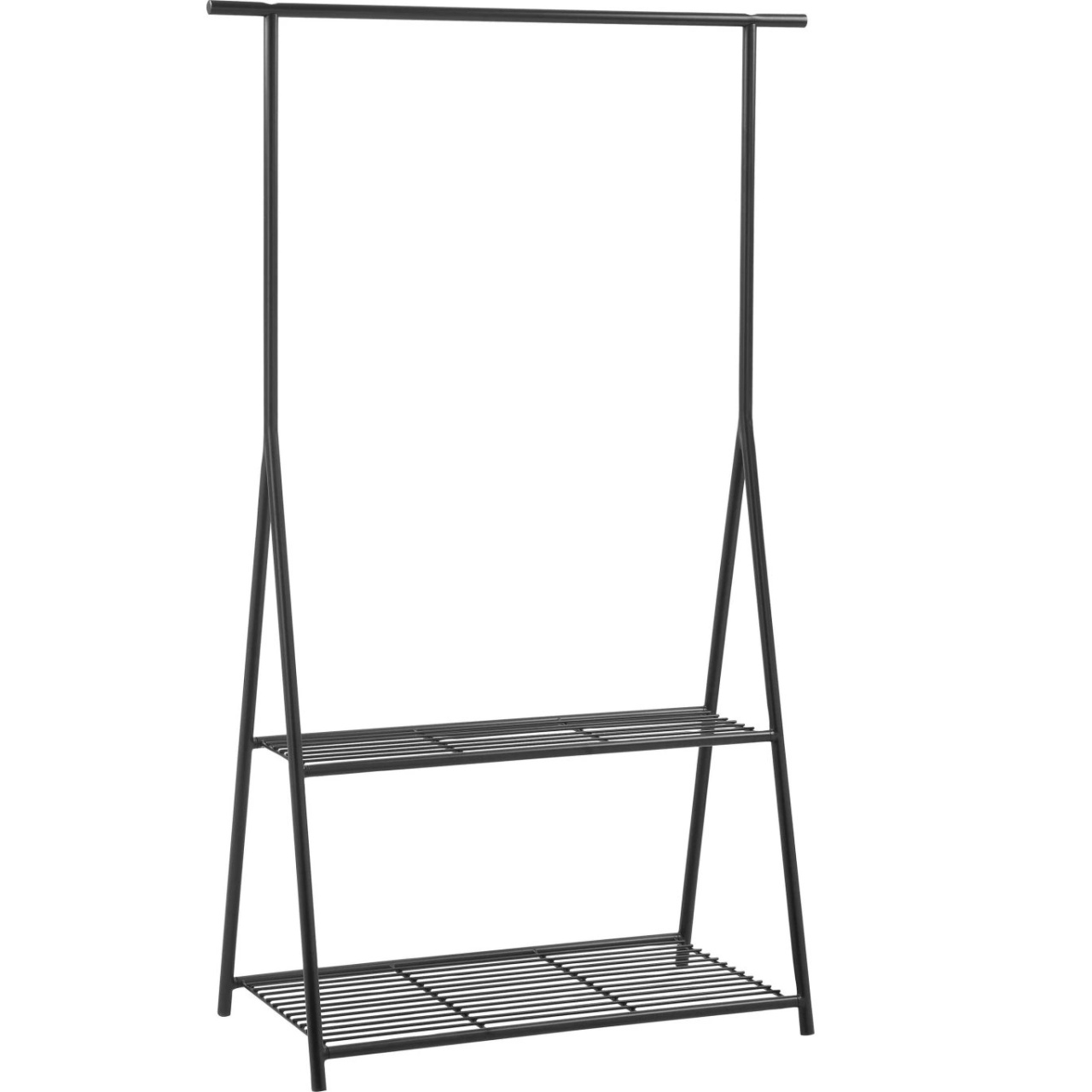 Stand haine Erine LeGer, metal, negru, 2 rafturi, 102 x 43 x 160 cm