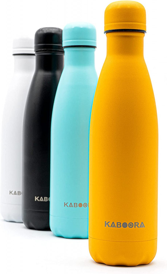 Sticla de apa pentru sala de sport/calatorii KABOORA, otel inoxidabil, galben, 500 ml,