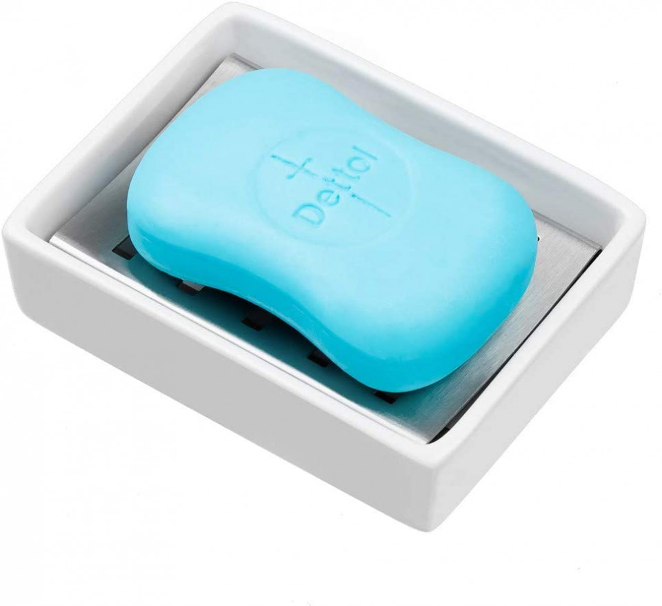 Suport de sapun ARCCI, ceramica/otel inoxidabil, argintiu, 11,6 x 8, 8 x 3 cm 116