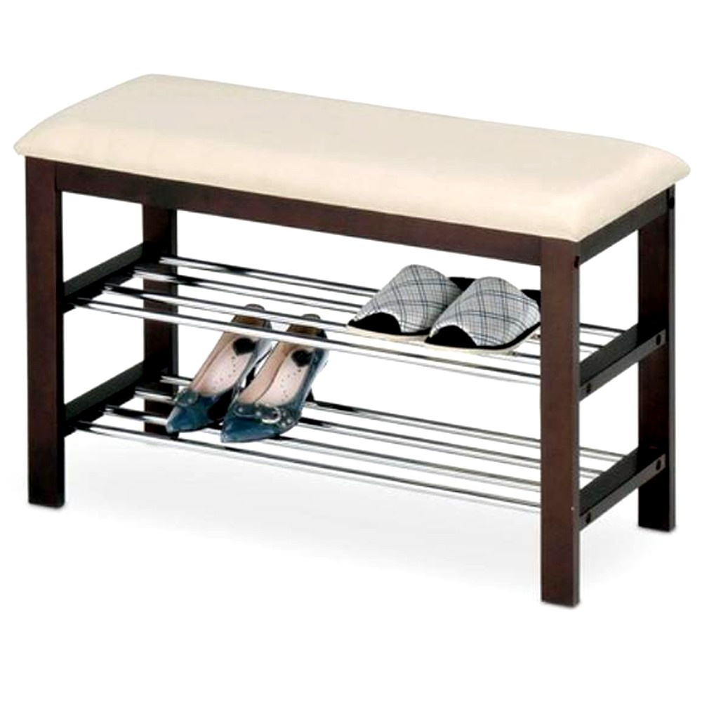 Suport pantofi lemn tip taburet HM ST3, crem/wenge