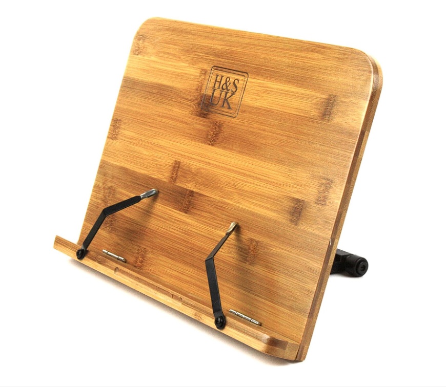 Suport tip stand pentru carti cu retete, H&S, din bambus, reglabil, 34 x 1.1 x 24 cm, Resigilat, Grad A