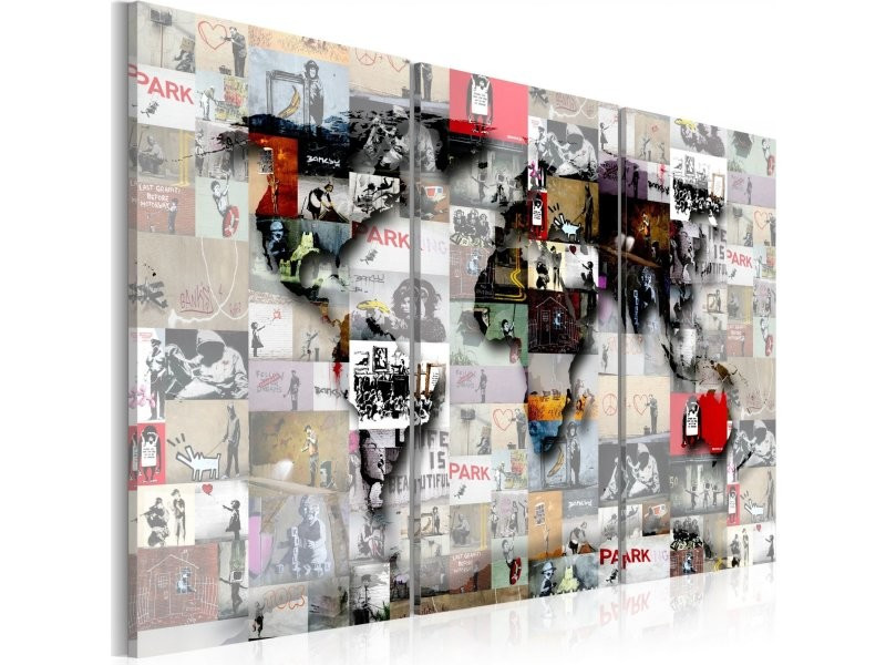 Tablou ‘Modern World’s Map’, 3 piese, panza, multicolor, 80 x 120 cm Decorațiuni de perete 2023-02-08