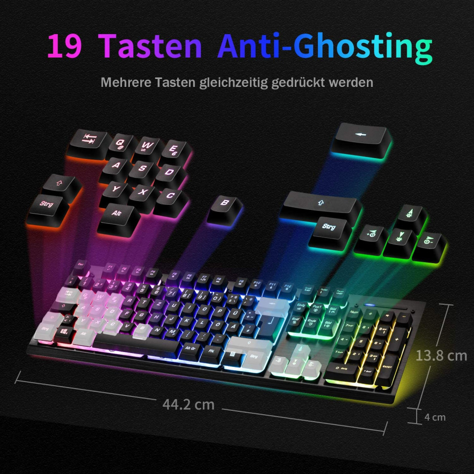Poze Tastatura multimedia Shenzhen Zhuoyi Electronics Co. Ltd cu cablu USB 1.7 m, iluminare cu LED, multicolor