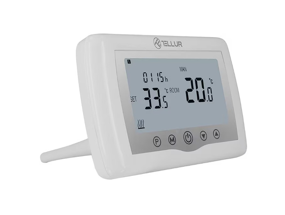Termostat inteligent Tellur TLL331151, Wi-Fi, pentru centrala cu Gaz, Universal, histereza -/+ 0.5 grade, Aplicatie iOS si Android, protectie copii,