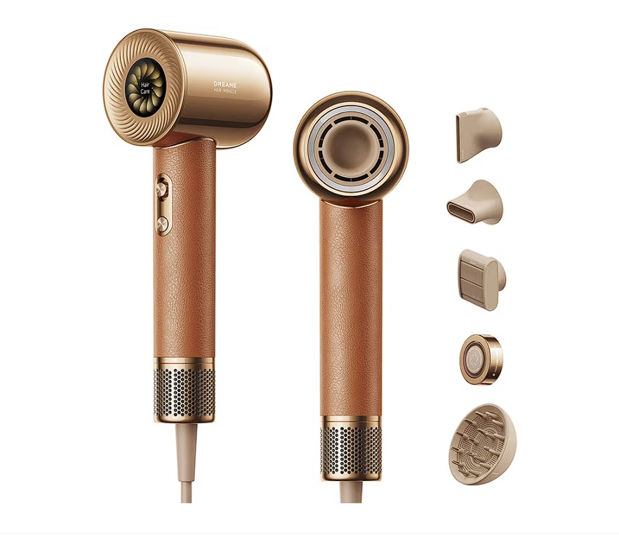 Uscator de par Dreame Miracle AHD9, 1600W, viteza aer max.70m/s, 2 trepte flux aer, 4 setari temperatura, 5 accesorii incluse, maro/auriu, Resigilat,