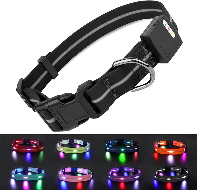 Zgarda de câine cu LED, Joytale, negru, L, 45-60 cm