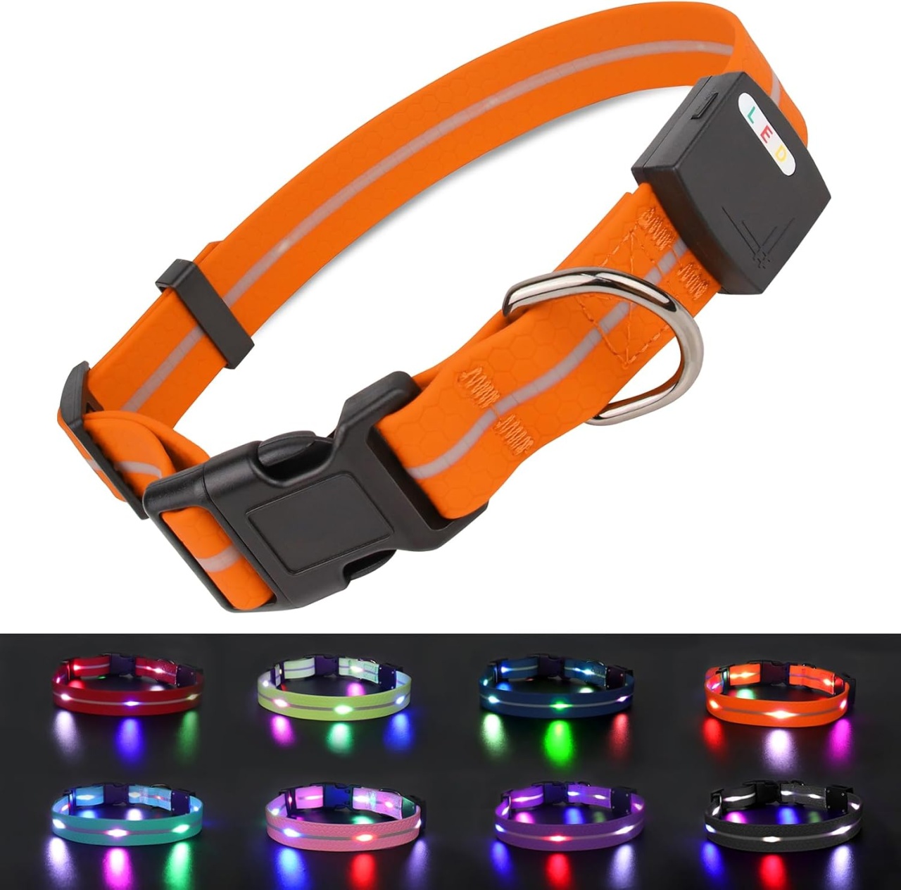 Zgarda pentru caine Joytale, LED, PVC, portocaliu/negru, marimea M
