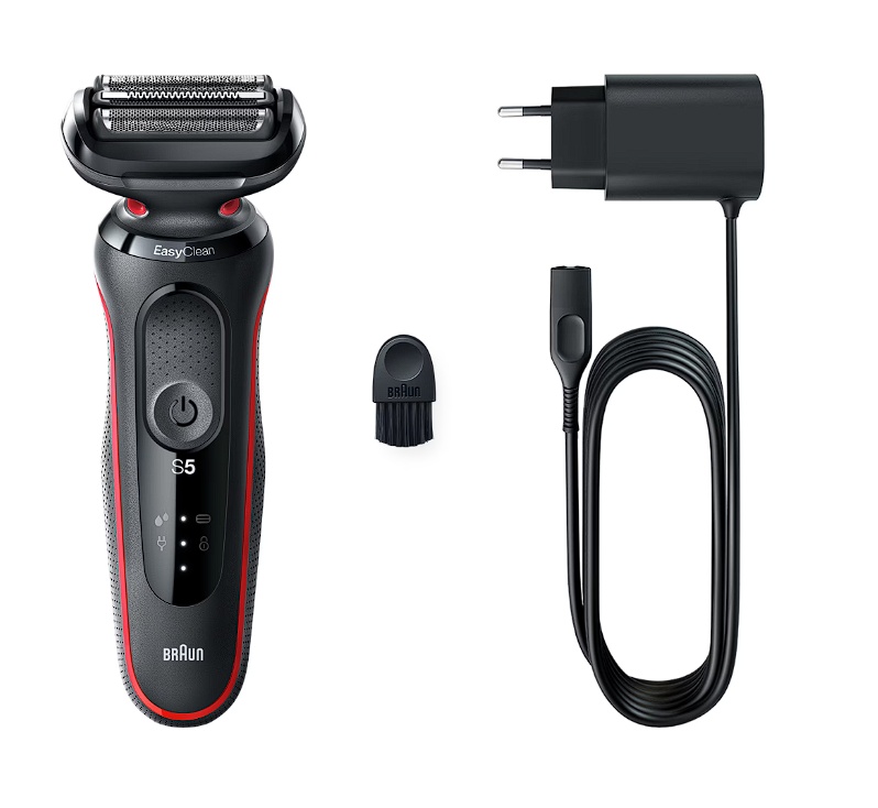 Aparat de ras electric Braun Series 5 51-R1000s Wet&Dry, AutoSense, Easy Clean, Easy Click, 3 elemente de taiere, Rosu/Negru, Resigilat, Grad B