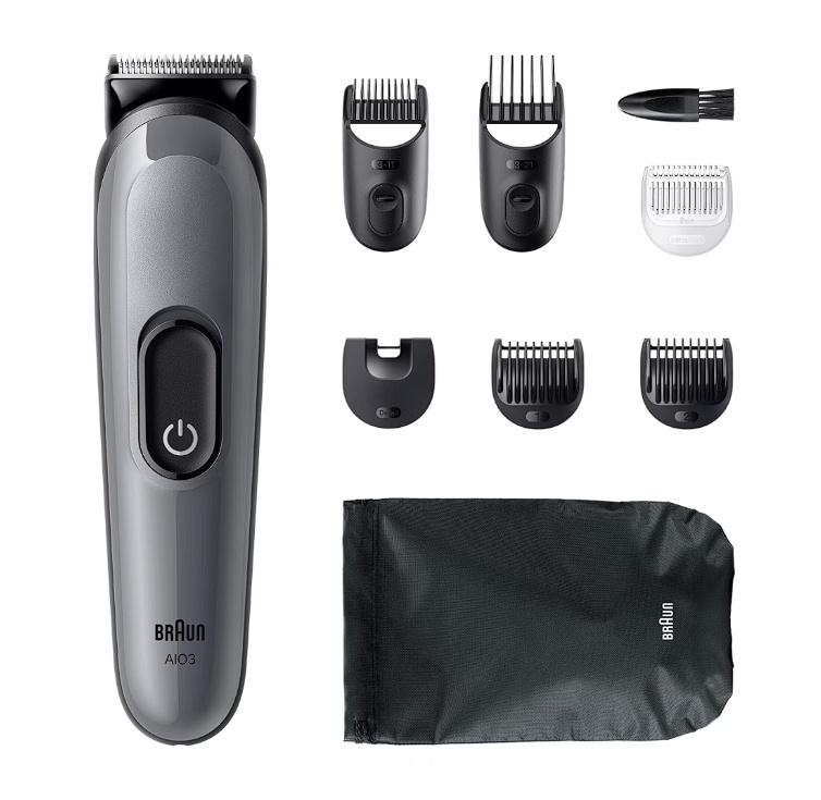 Aparat de tuns multifunctional Braun All-in-One Seria 3 AIO3540, 8-in-1, Lama ultra ascutita, 6 Piepteni, 1 Perie de curatare, 1 Saculet, 14 Setari