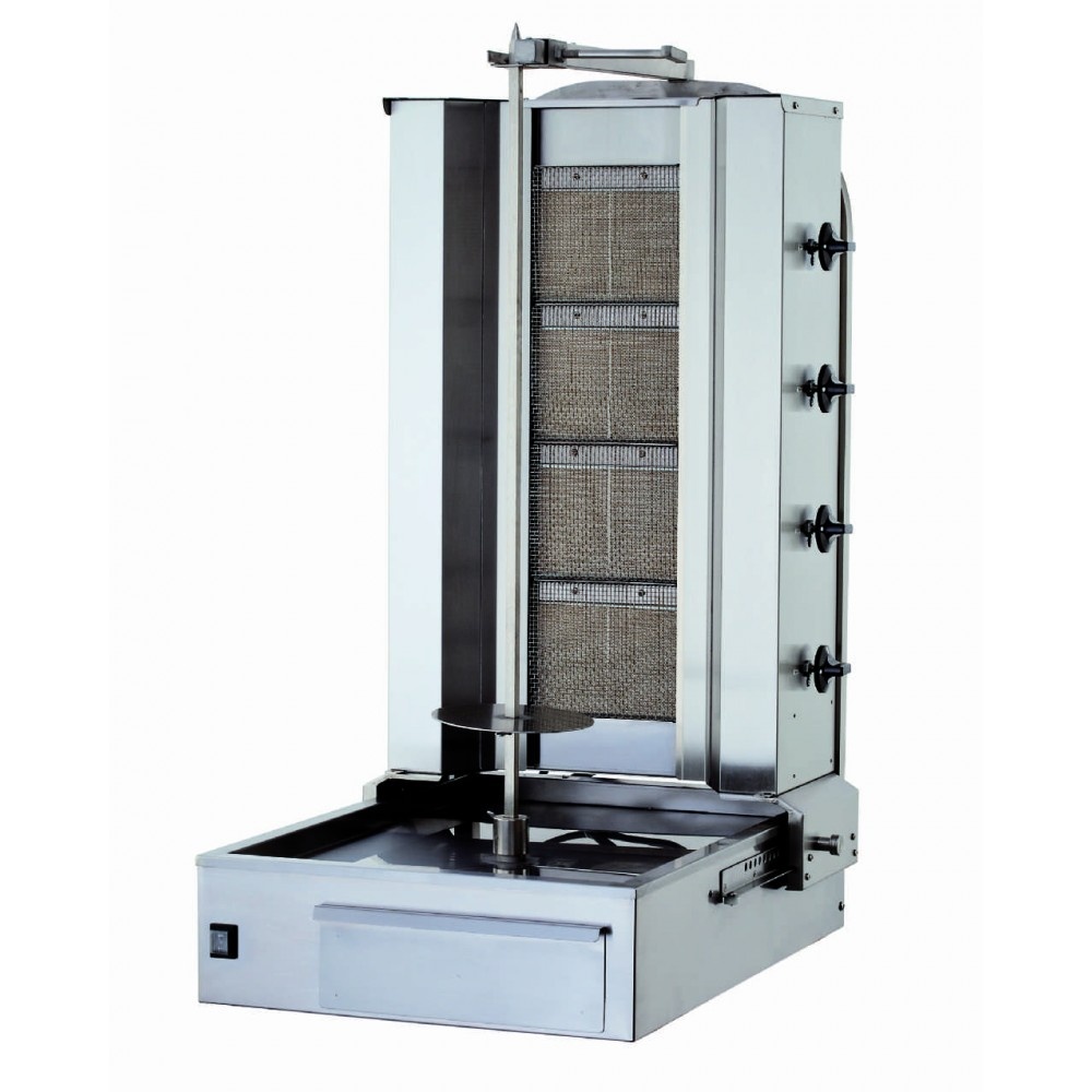 Aparat Kebab-Shaorma Gaz Profesional Kalitegaz KLG151, 4 arzatoare, inox, 550 x 715 x 1065 mm, Resigilat