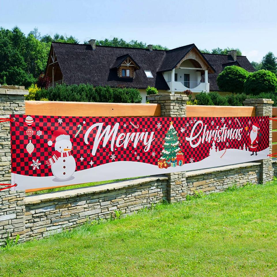 Banner Merry Christmas Auniq, tesatura Oxford, rosu/alb/negru, 50 x 300 cm