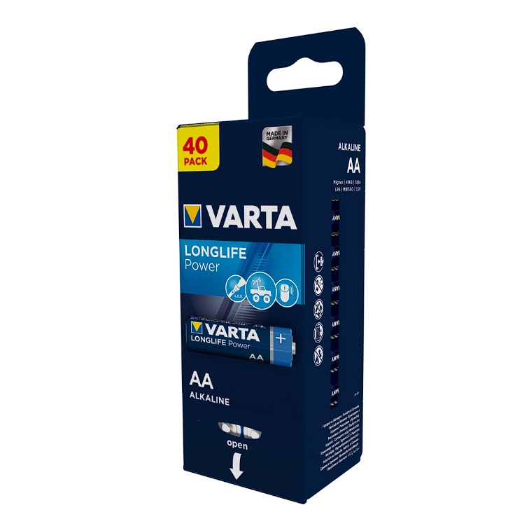 Baterii Alcaline Varta Longlife Power, AA, 40 buc, Resigilat, Grad A