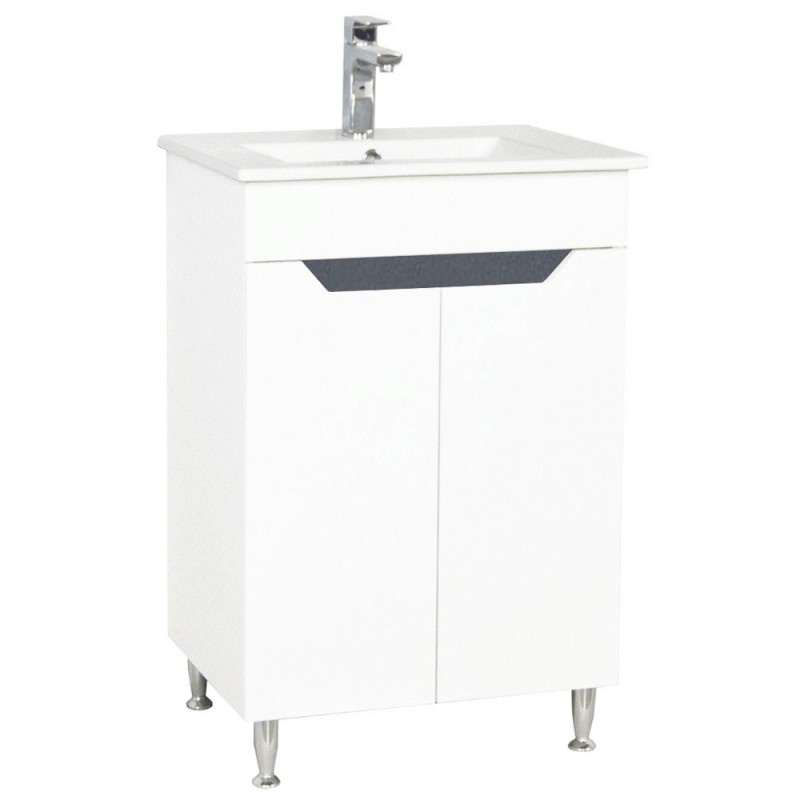 Baza si lavoar baie GN0561, cu picioare si usi, alb/antracit, 50x46x81 cm
