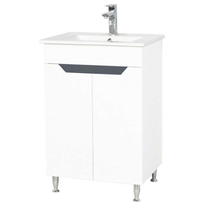 Baza si lavoar baie GN0561, cu picioare si usi, alb/antracit, 60x46x81 cm