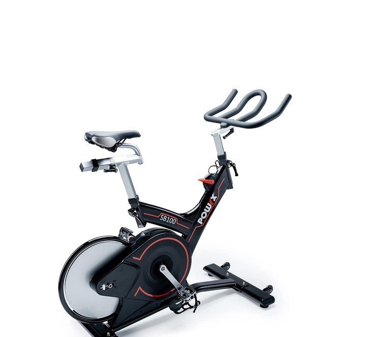 Bicicleta spinning magnetica pentru fitness POWRX, model SB100, greutate maxima utilizator 130 kg, negru/rosu, resigilat