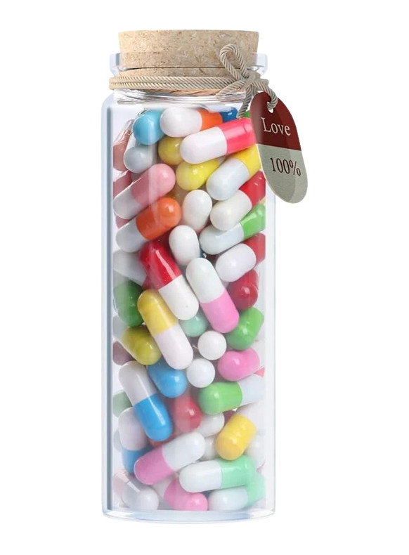 Borcan cu 100 de capsule cu mesaje de iubire Alaiyaky, hartie/sticla, multicolor
