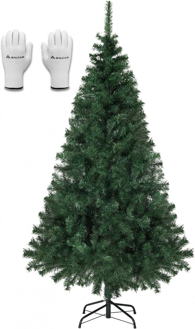 Brad artificial de Craciun Salcar, metal/PVC, verde, 95 x 210 cm
