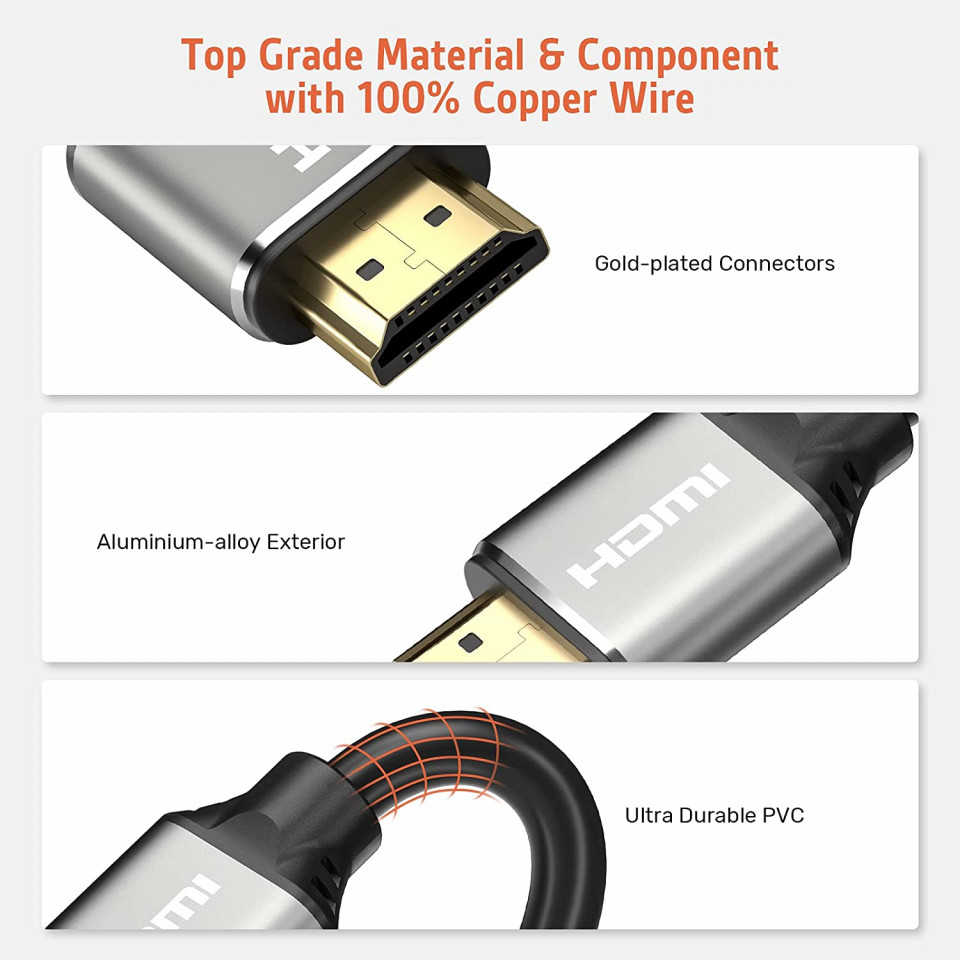 Poze Cablu HDMI Alxum, 8K, negru/gri, 2 m