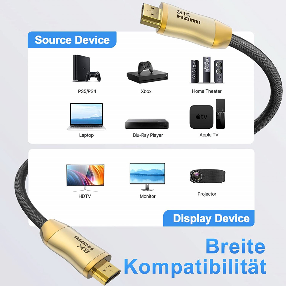 Poze Cablu HDMI Fatorm, auriu/negru, 2 m 8K