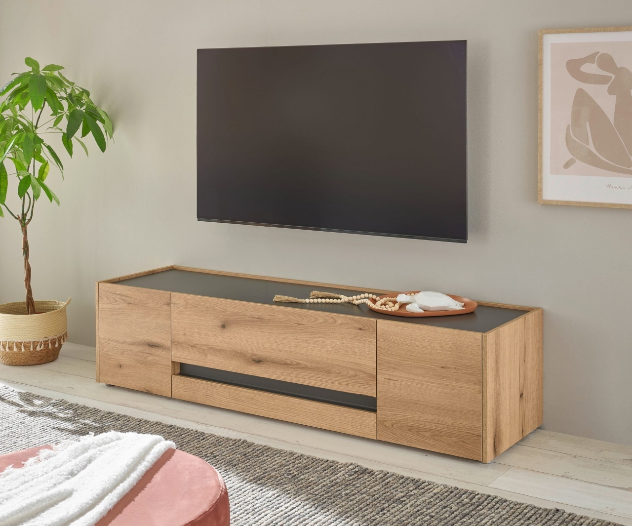 Comoda TV Giron, 170 cm, Culoare, Stejar-Gri