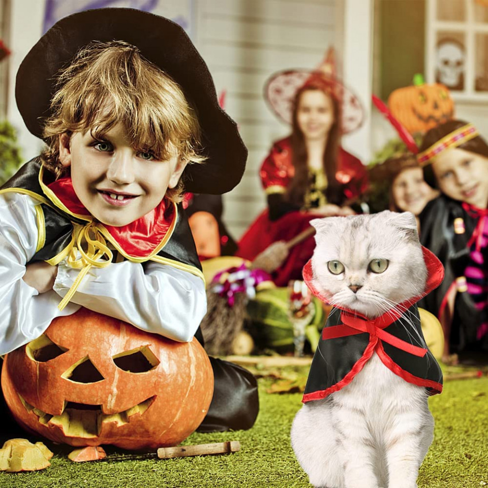 Costum de Halloween pentru animale de companie XiXiRan, poliester, negru/rosu