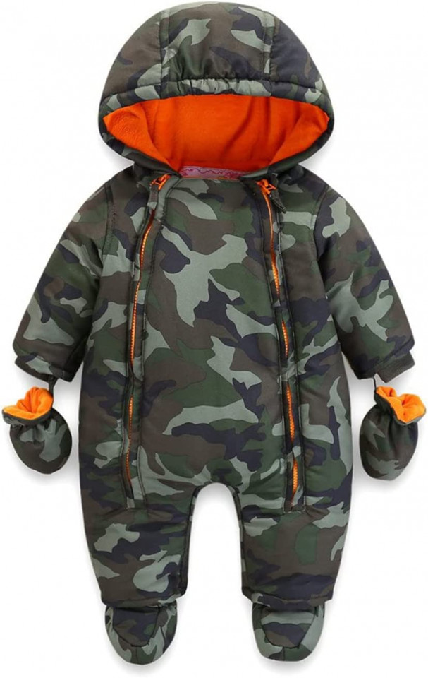 Costum de iarna pentru bebelusi Vine, bumbac/poliester, verde inchis/portocaliu, 3-6 luni