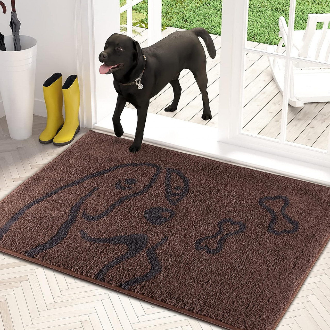 Covoras de intrare PURRUGS, microfibra/TPR, maro, 150 X 86 cm