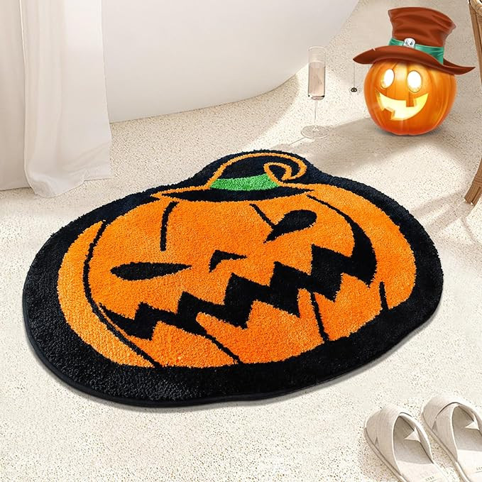 Covoras pentru Halloween Coseaon, poliester, negru/galben, 80 x 63 cm