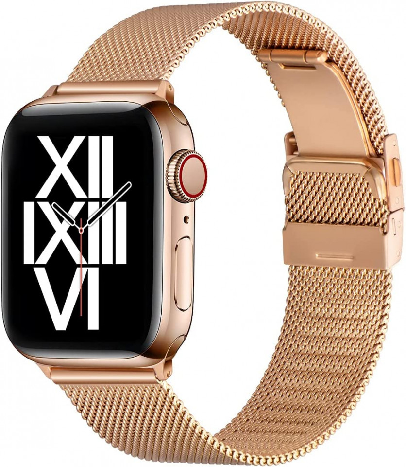 Curea metalica AFEKYY , otel inoxidabil, auriu/roz, compatibilă cu Apple Watch 6/5/4/3/2/1 chilipirul-zilei imagine noua