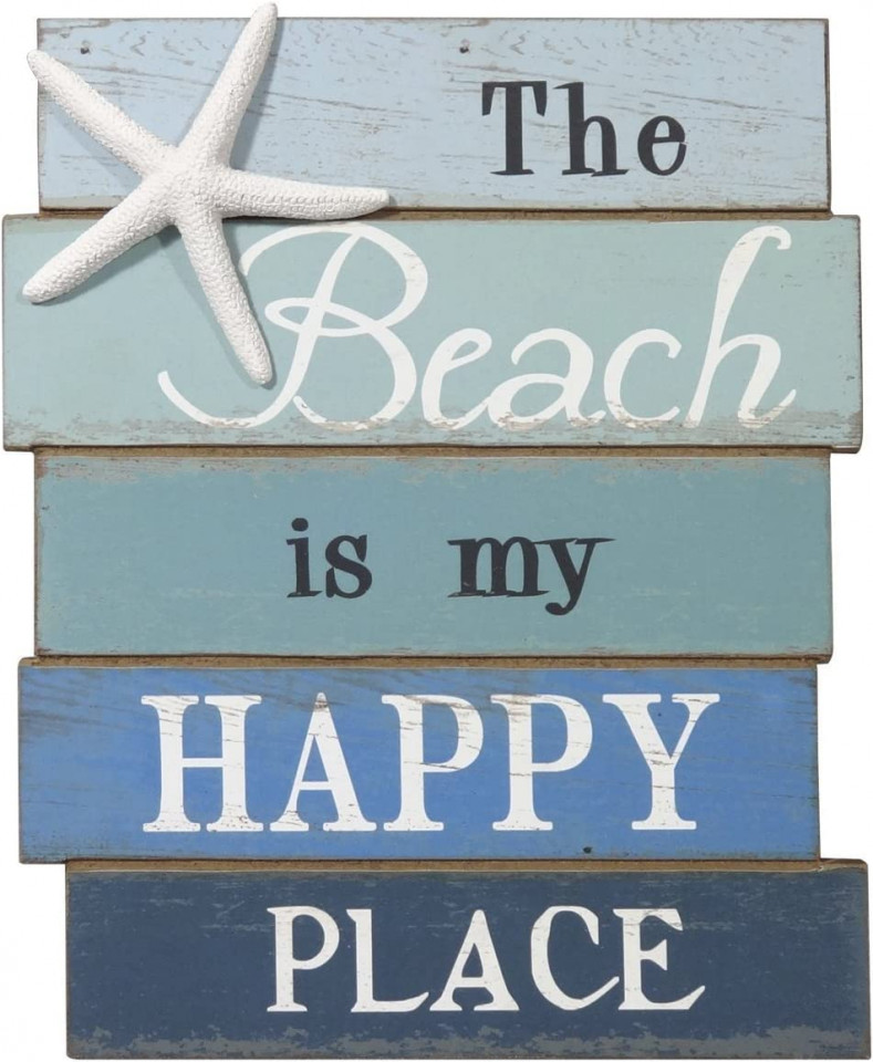 Decoratiune pentru perete Nikky Home, lemn, alb/albastru, 30,4 x 21,5 cm