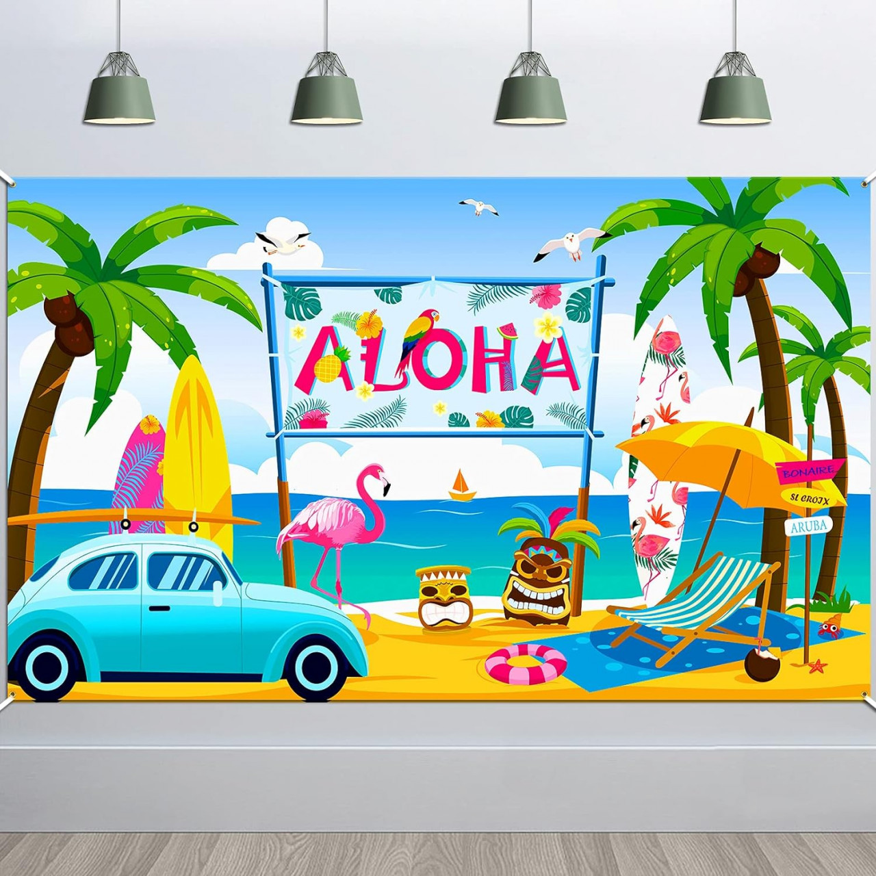Fundal foto pentru petreceri hawaiiene HOWAF, poliester, multicolor, 185 x 110 cm