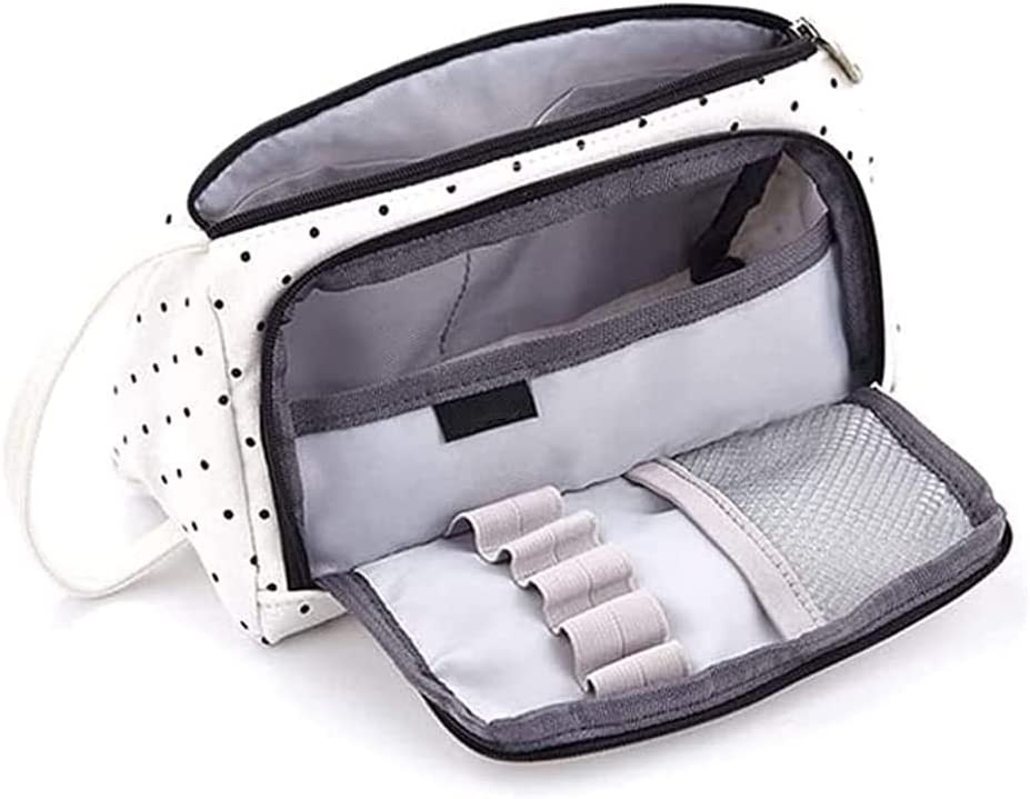 Geanta multifunctionala pentru stilouri/machiaj Aotlet, nailon, alb/negru, 20 x 11.5 x 8 cm